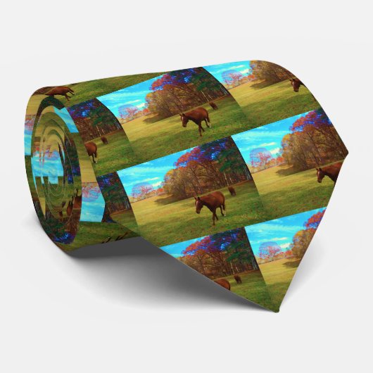 Bruin paard in een regenboogkleurig veld stropdas (Opgerold)