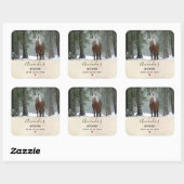 Bruin paard in een Winter Forest Kitchen Vierkante Sticker (Vel)