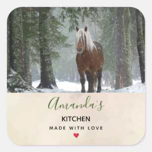 Bruin paard in een Winter Forest Kitchen Vierkante Sticker