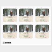 Bruin Paard in een Winterbos Fotokaars Vierkante Sticker (Vel)