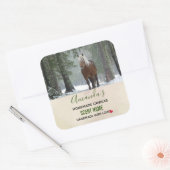 Bruin Paard in een Winterbos Fotokaars Vierkante Sticker (Envelop)