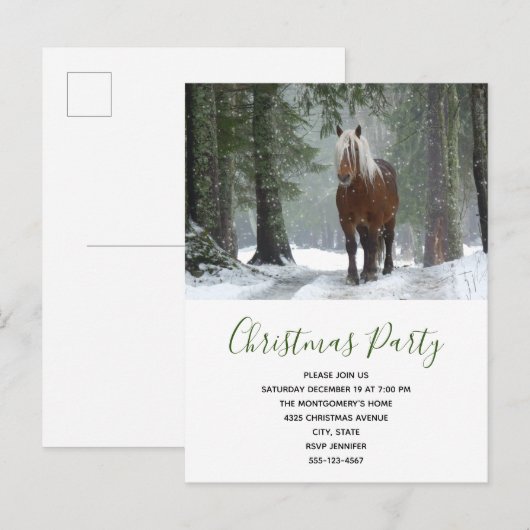 Bruin Paard in een Winterbos Kerstfeest Uitnodiging Briefkaart (Voorkant / Achterkant)