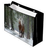 Bruin paard in een winterbos met sneeuwval groot cadeauzakje (Voorkant Gekanteld)