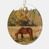 Bruin paard in geel boomveld keramisch ornament (Links)