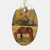 Bruin paard in geel boomveld keramisch ornament (Links)