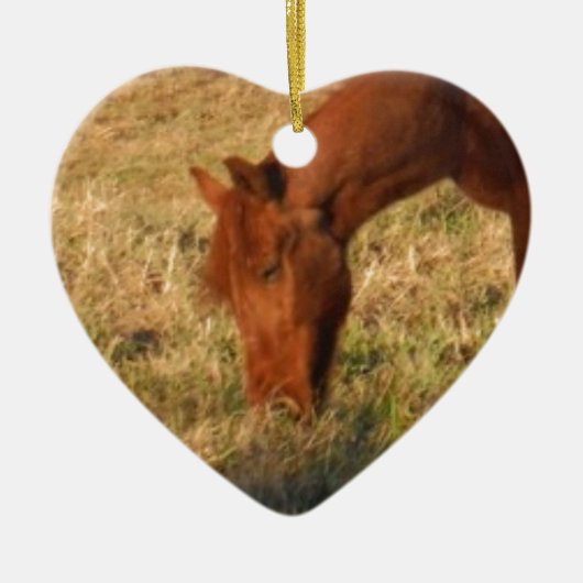 Bruin paard in geel boomveld keramisch ornament (Voorkant)