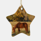 Bruin paard in geel boomveld keramisch ornament (Rechts)