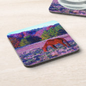 Bruin paard in Paarse gras Drankjes Onderzetter (Linkerzijde)