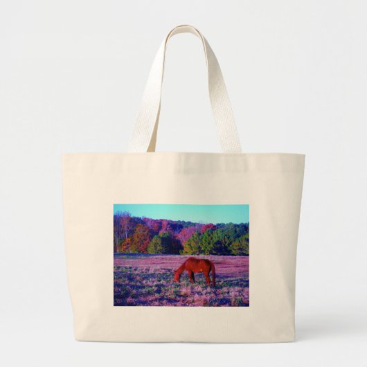 Bruin paard in Paarse gras Grote Tote Bag (Voorkant)