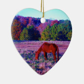 Bruin paard in Paarse gras Keramisch Ornament (Rechts)