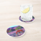 Bruin paard in Paarse gras Zandsteen Onderzetter (Zijkant)