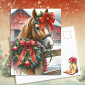  Bruin Paard in Rode Boog Kerst Feestdagenkaart
