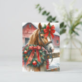  Bruin Paard in Rode Boog Kerst Feestdagenkaart (Staand voorkant)