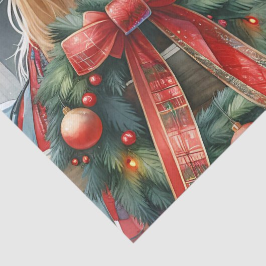  Bruin Paard in Rode Boog Kerst Tissuepapier (Detail)