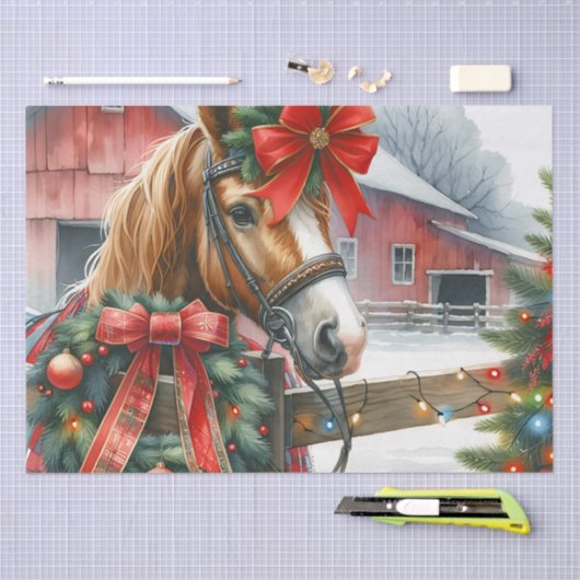 Bruin Paard in Rode Boog Kerst Tissuepapier (Craft)