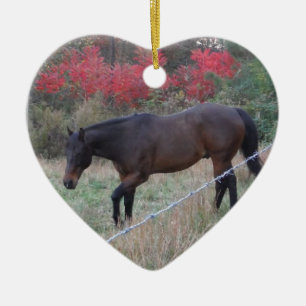 Bruin paard in rode herfstbomen keramisch ornament