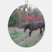 Bruin paard in rode herfstbomen keramisch ornament (Links)