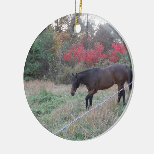 Bruin paard in rode herfstbomen keramisch ornament (Links)