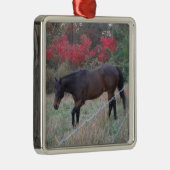 Bruin paard in rode herfstbomen metalen ornament (Rechts)