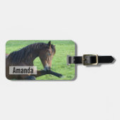  bruin paard lekt in gras bagagelabel (Voorkant horizontaal)
