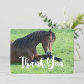  bruin paard lekt in gras bedankkaart (Staand voorkant)