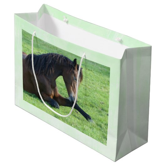  bruin paard lekt in gras groot cadeauzakje (Voorkant Gekanteld)