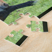 bruin paard lekt in gras legpuzzel (Zijkant)