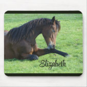  bruin paard lekt in gras muismat (Voorkant)