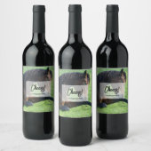 bruin paard lekt in gras wijn etiket (Flessen)