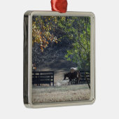 Bruin paard loopt door het hek metalen ornament (Rechts)