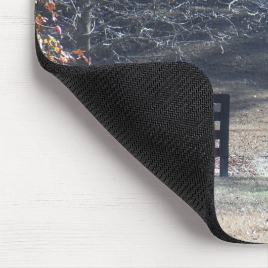 Bruin paard loopt door het hek muismat (Hoek)