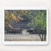 Bruin paard loopt door het hek muismat (Voorkant)