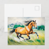 Bruin paard loopt over een weide briefkaart (Voorkant / Achterkant)