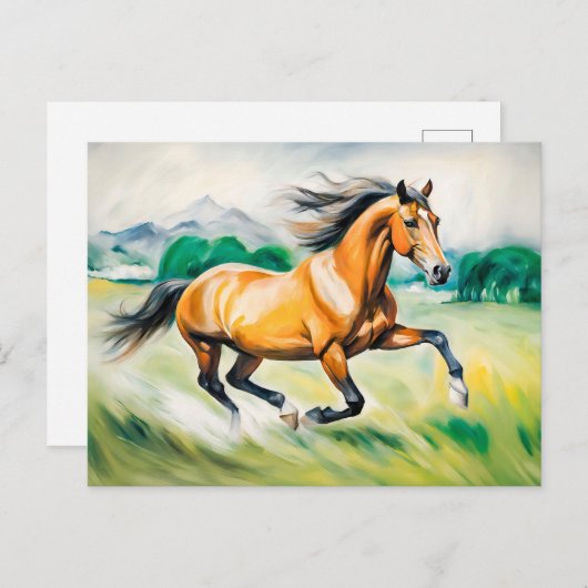 Bruin paard loopt over een weide briefkaart (Voorkant / Achterkant)