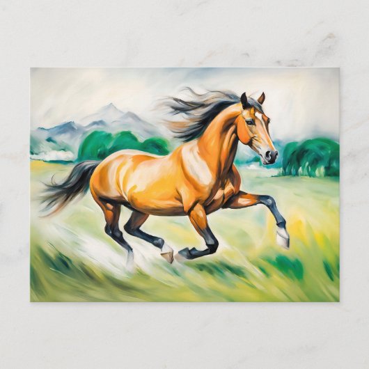 Bruin paard loopt over een weide briefkaart (Voorkant)