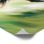 Bruin paard loopt over een weide poster (Hoek)