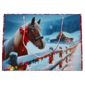 Bruin Paard met Boog Kerst Gepersonaliseerd Groot Cadeauzakje (Voorkant)