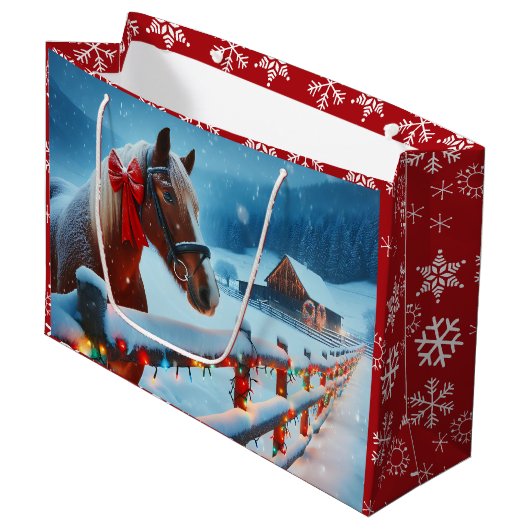  Bruin Paard met Boog Kerst Gepersonaliseerd Groot Cadeauzakje (Voorkant Gekanteld)