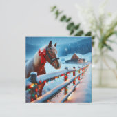 Bruin Paard met Boog Kerst Gepersonaliseerd Kaart (Staand voorkant)
