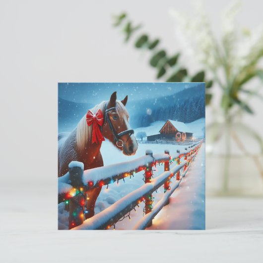  Bruin Paard met Boog Kerst Gepersonaliseerd Kaart (Staand voorkant)