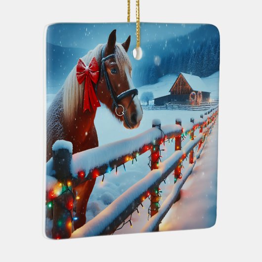  Bruin Paard met Boog Kerst Gepersonaliseerd Keramisch Ornament (Rechts)