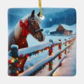  Bruin Paard met Boog Kerst Gepersonaliseerd Keramisch Ornament (Voorkant)