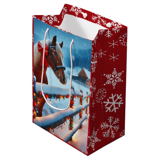  Bruin Paard met Boog Kerst Gepersonaliseerd Medium Cadeauzakje (Voorkant Gekanteld)