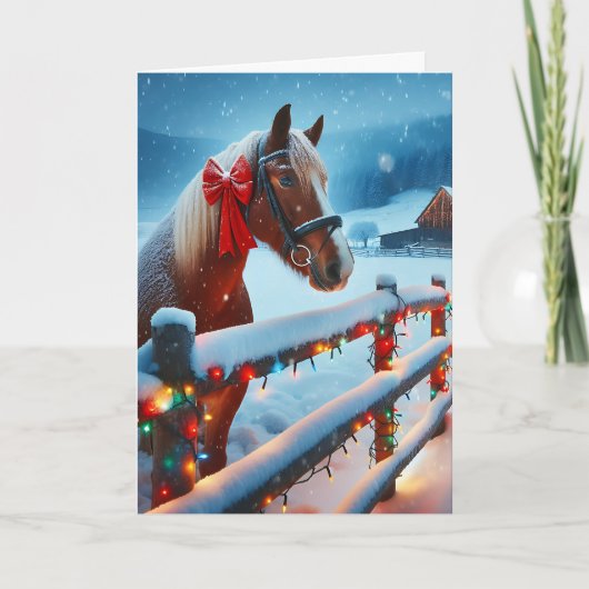  Bruin Paard met Boog Kerst Kaart (Voorkant)