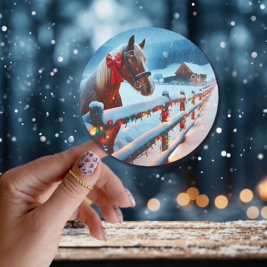  Bruin Paard met Boog Kerst Ronde Sticker
