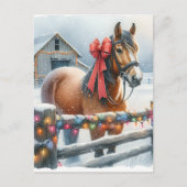 Bruin Paard met Bow And Barn Kerst Briefkaart (Voorkant)