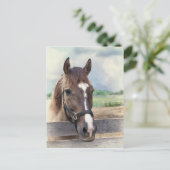 Bruin paard met brigade Briefkaart (Staand voorkant)