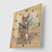 Bruin paard met Halter op oud hout Vierkante Klok (Hoek)