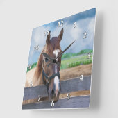 Bruin paard met Halter Vierkante Klok (Hoek)