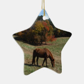Bruin paard met herfst keramisch ornament (Rechts)